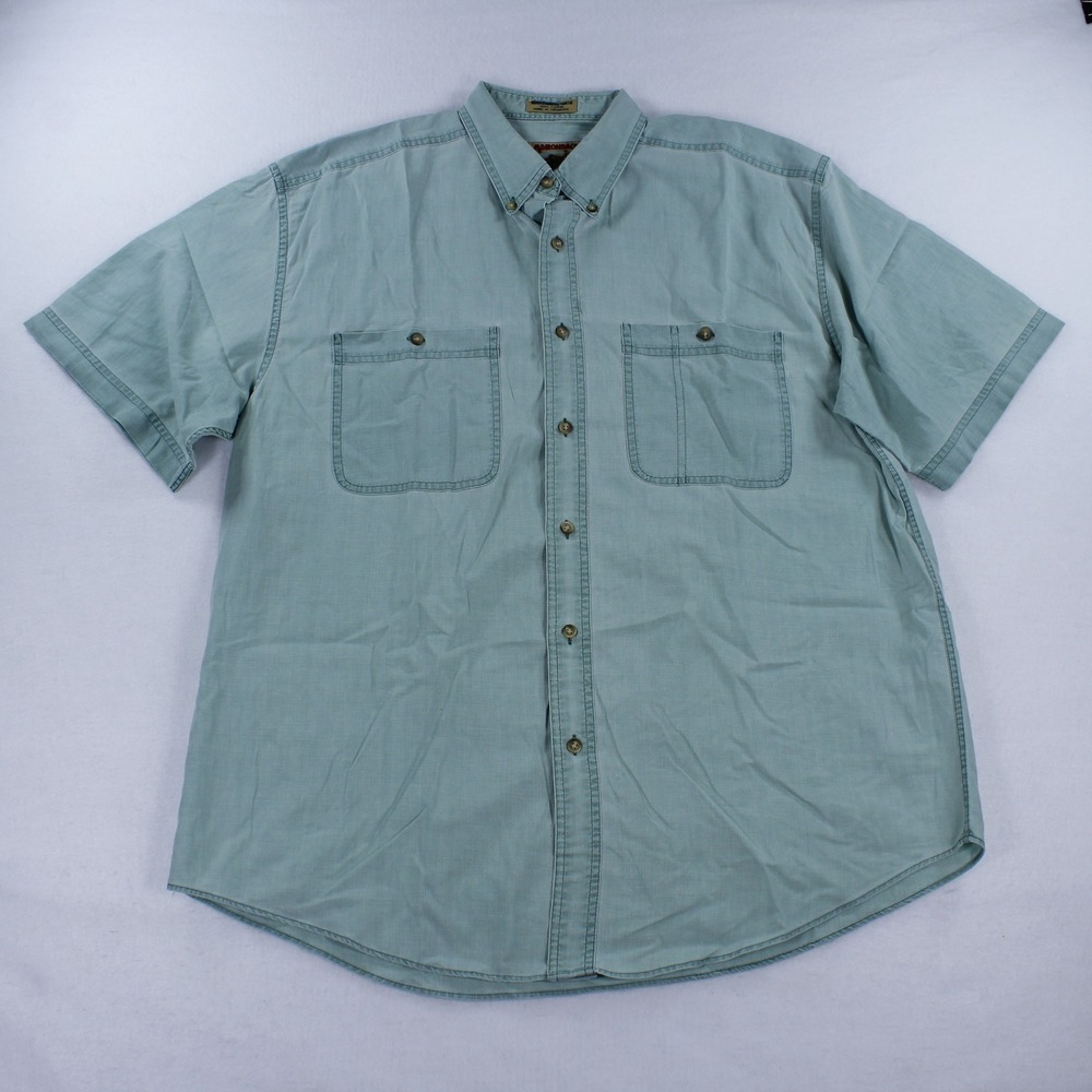 Vintage Adirondack by Savile Row Shirt Mens Large Green Short Sleeve Button Up